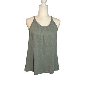 Halston 100% linen sage flared tank - M